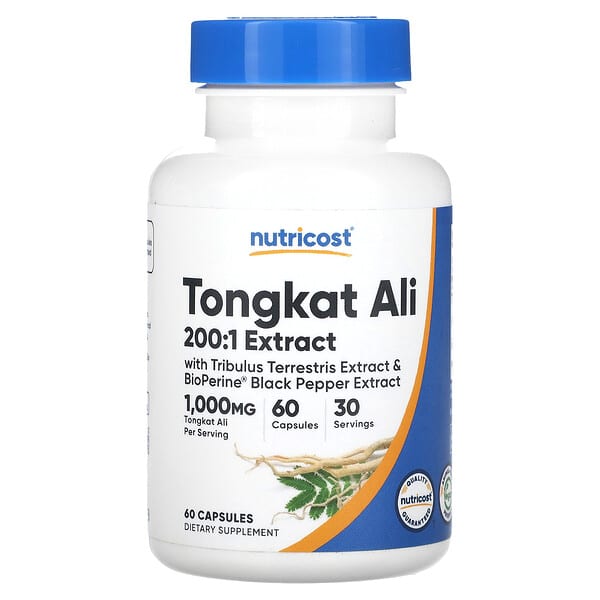 Nutricost Tongkat Ali 200:1 Extract supplement bottle on a white background