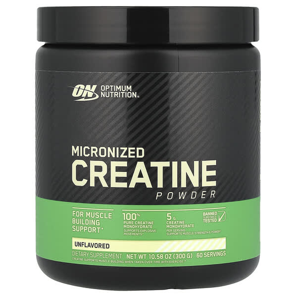 Optimum Nutrition Micronized Creatine Powder container on a white background