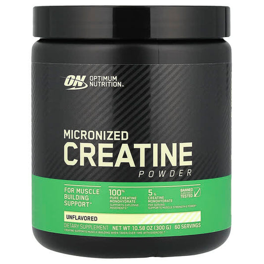 Optimum Nutrition Micronized Creatine Powder container on a white background