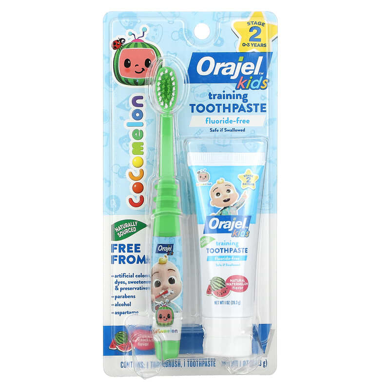 Orajel, Cocomelon Fluoride-Free Training Toothpaste, 0-3 Years, Natural Watermelon, 1.5 oz (42.5 g)