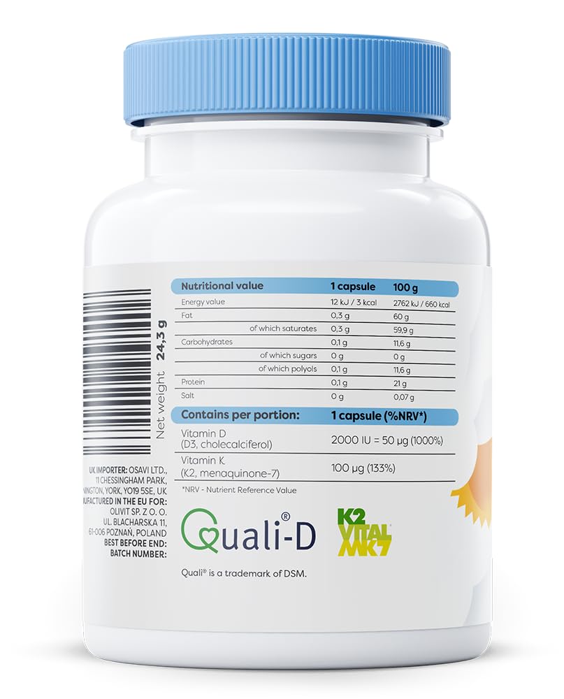 Osavi Vitamin D3 + K2 supplement bottle on a white background