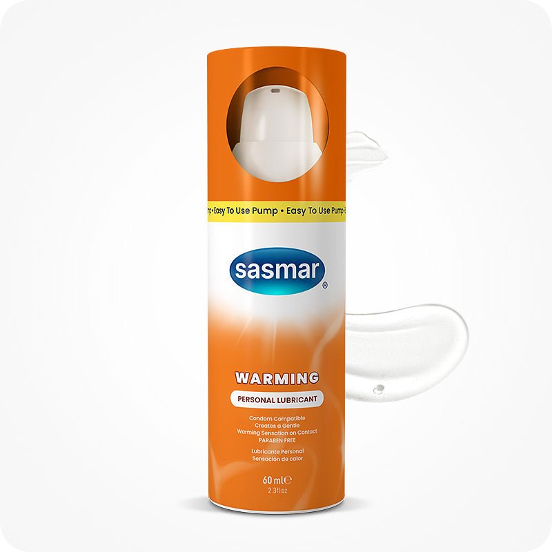 Sasmar warming personal lubricant can on a white background