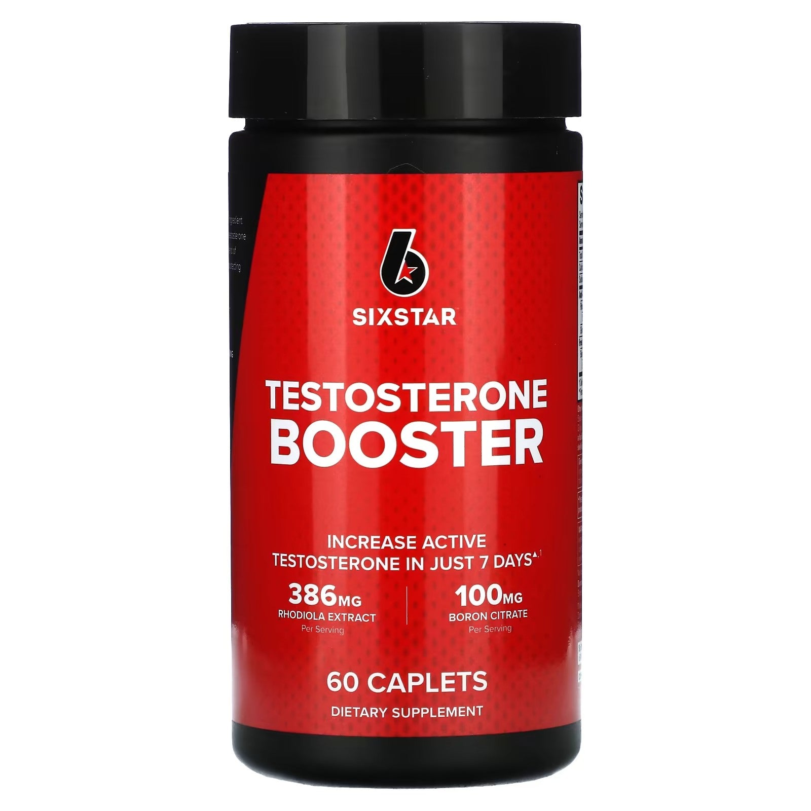 SixStar Testosterone Booster supplement bottle on a white background