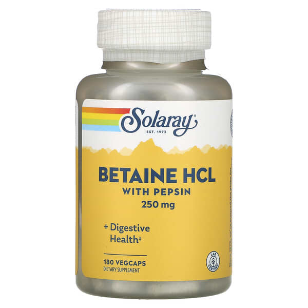 Solaray Betaine HCL with Pepsin dietary supplement bottle on a white background