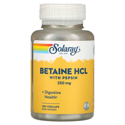 Solaray Betaine HCL with Pepsin dietary supplement bottle on a white background