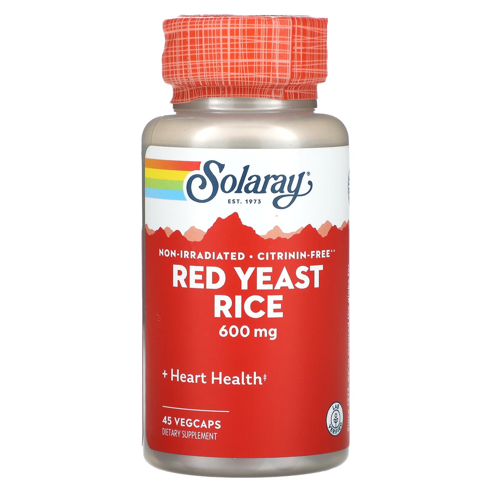 Solaray Red Yeast Rice supplement bottle on a white background