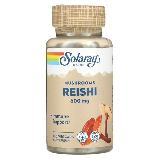 Solaray Reishi mushroom supplement bottle on a white background