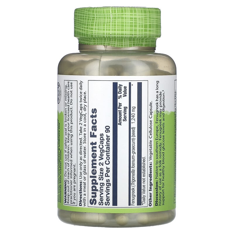 Solaray Fenugreek supplement bottle on a white background