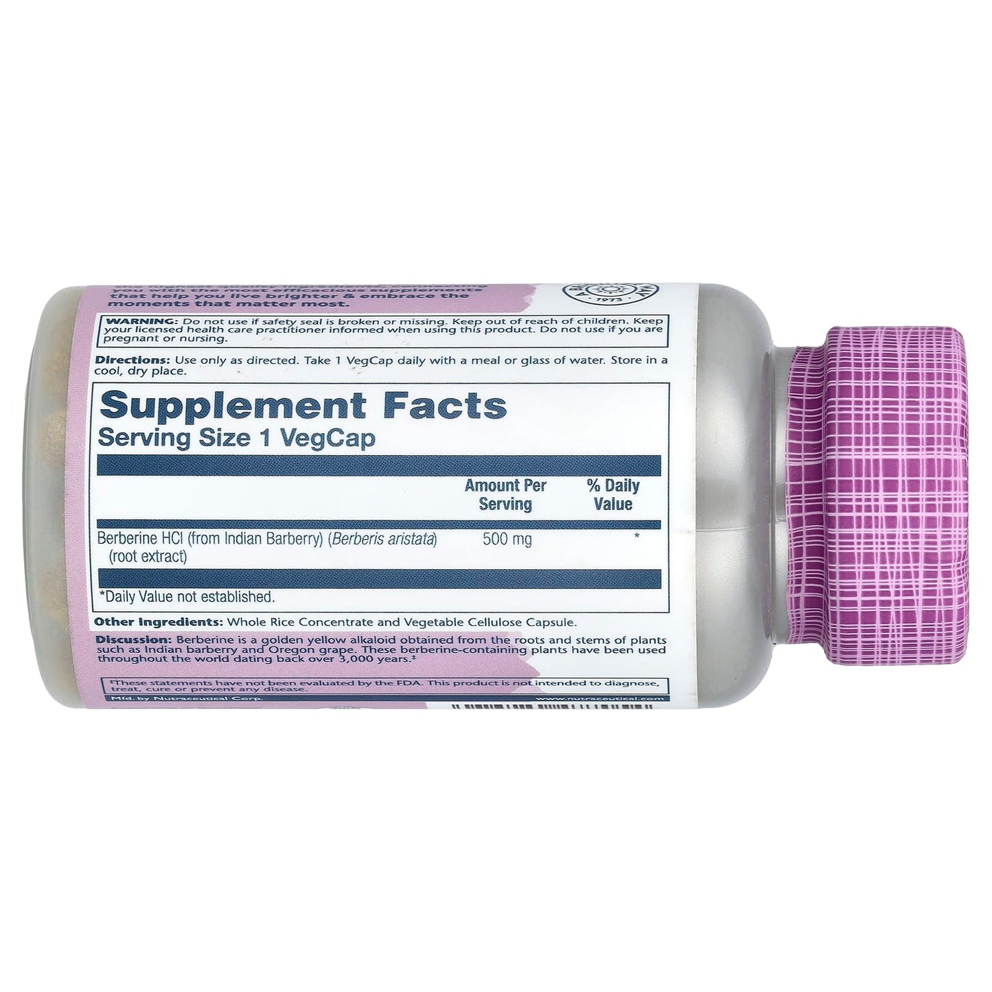 Solaray Berberine supplement bottle with purple cap on a white background