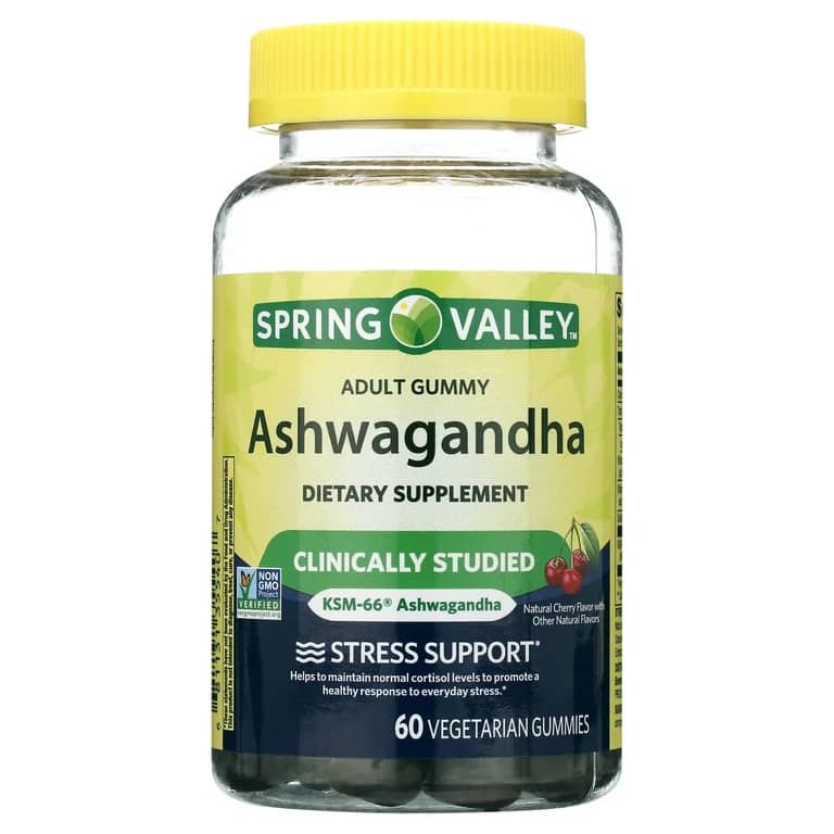 Gommes végétales Ashwagandha Spring Valley Non OGM KSM-66 60 unités