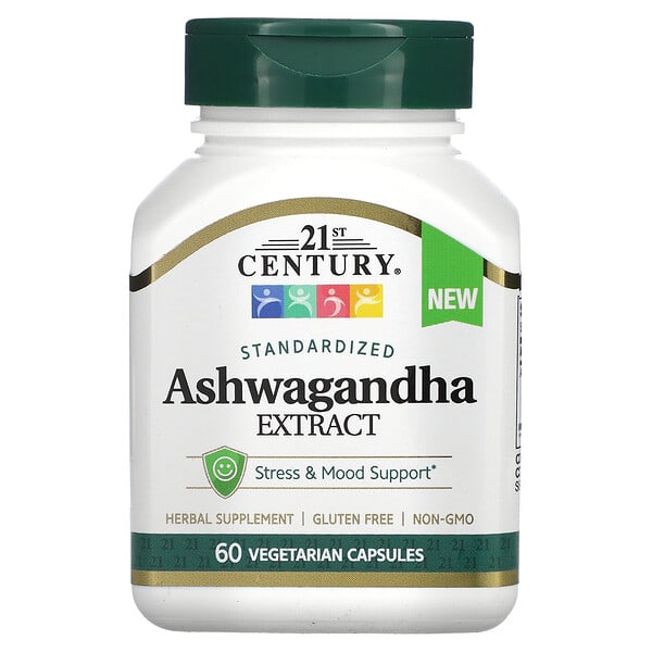 Bottle of 21st Century Ashwagandha Extract supplement on a white background