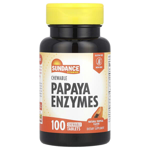 Bottle of Sundance Vitamins Papaya Enzymes on a white background