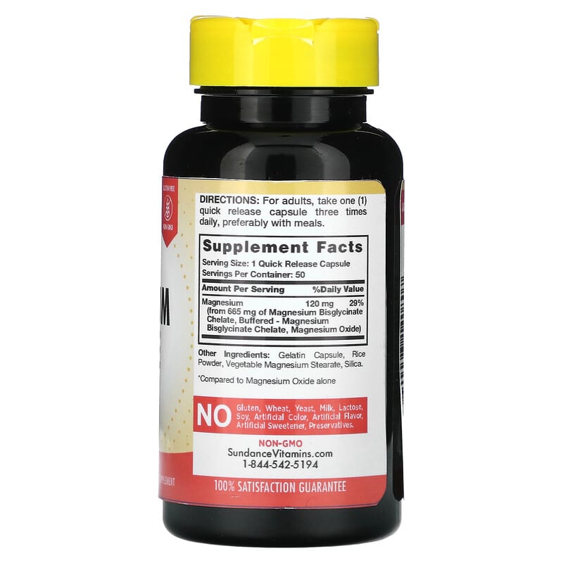 Supplement bottle labeled 'High Absorption Magnesium Glycinate' by Sundance on a white background