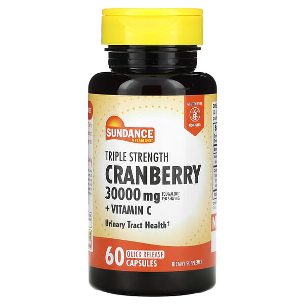 Sundance Vitamins cranberry supplement bottle with yellow cap on a white background