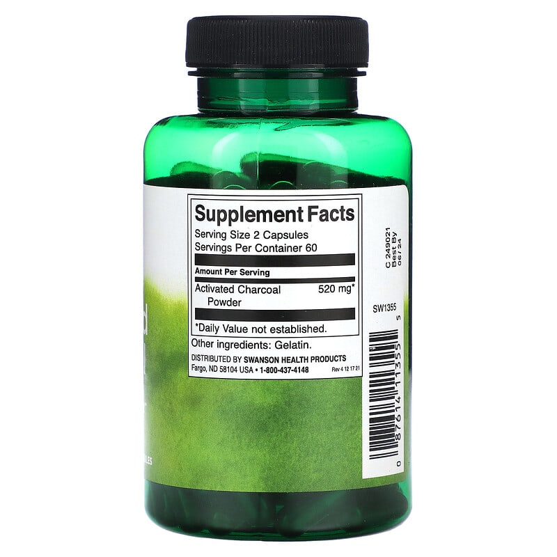 swanson activated charcoal bottle on a white background