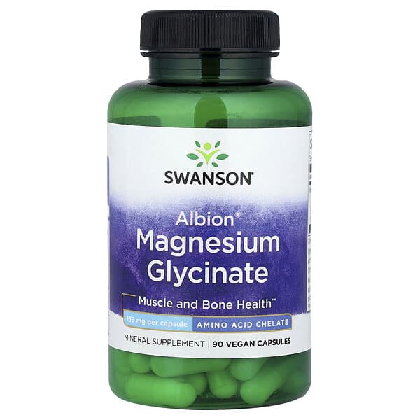 Swanson Albion Magnesium Glycinate supplement bottle on a white background