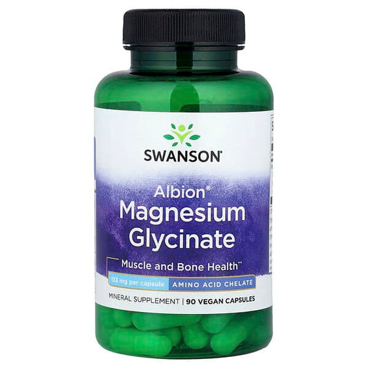 Swanson Albion Magnesium Glycinate supplement bottle on a white background