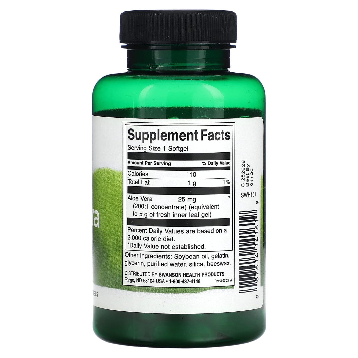 Green supplement bottle with label on a white background