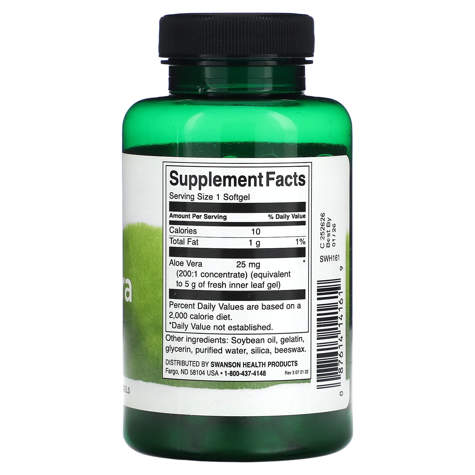 Green supplement bottle with label on a white background
