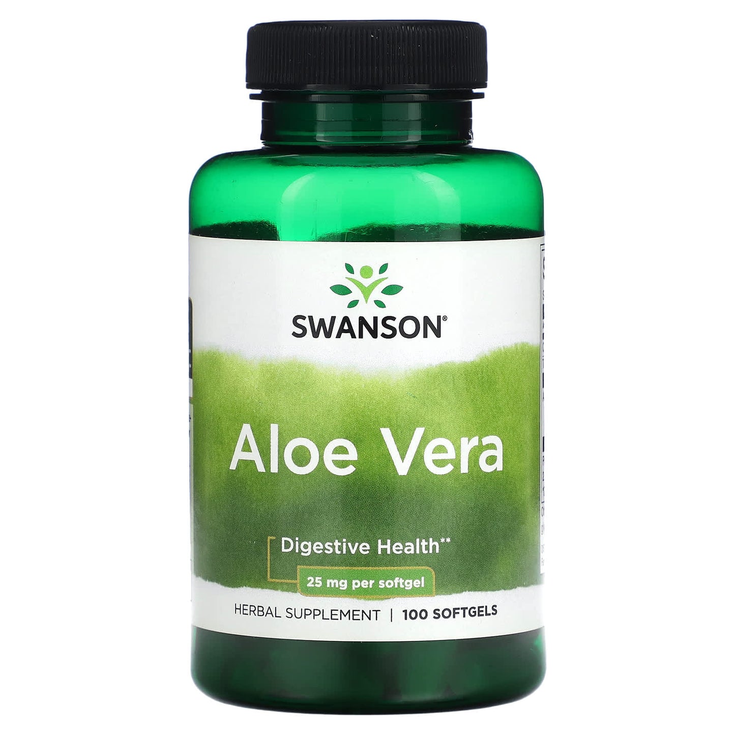 Swanson Aloe Vera supplement bottle on a white background