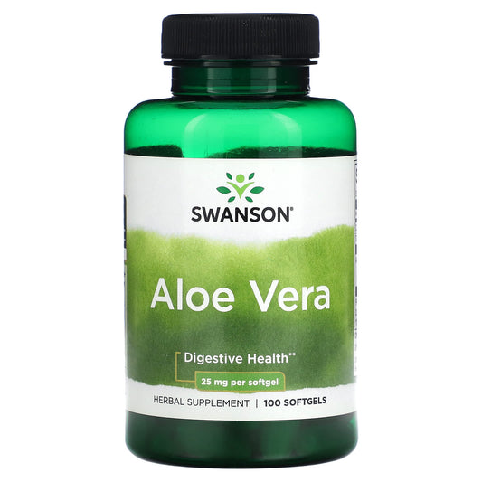 Swanson Aloe Vera supplement bottle on a white background