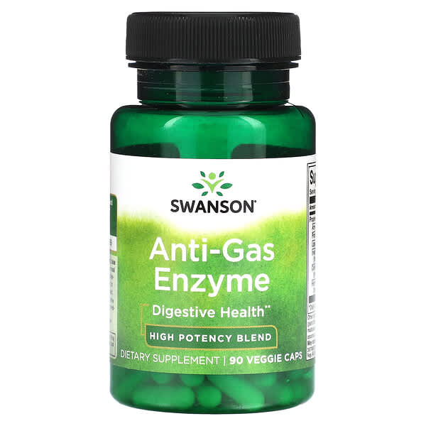 Swanson Anti-Gas Enzyme supplement bottle on a white background