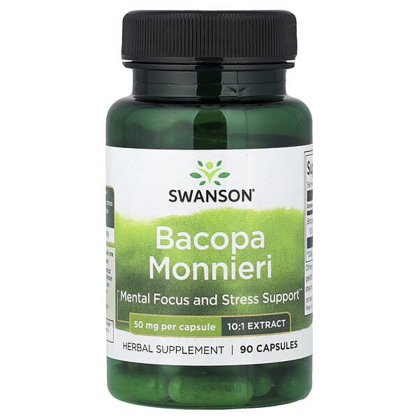 swanson bacopa monnieri supplement bottle on a white background