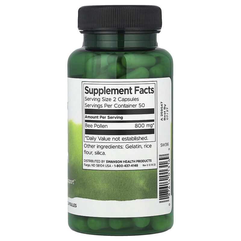 Swanson Bee Pollen supplement bottle on a white background