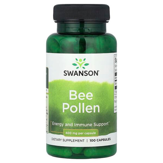 Swanson Bee Pollen supplement bottle on a white background