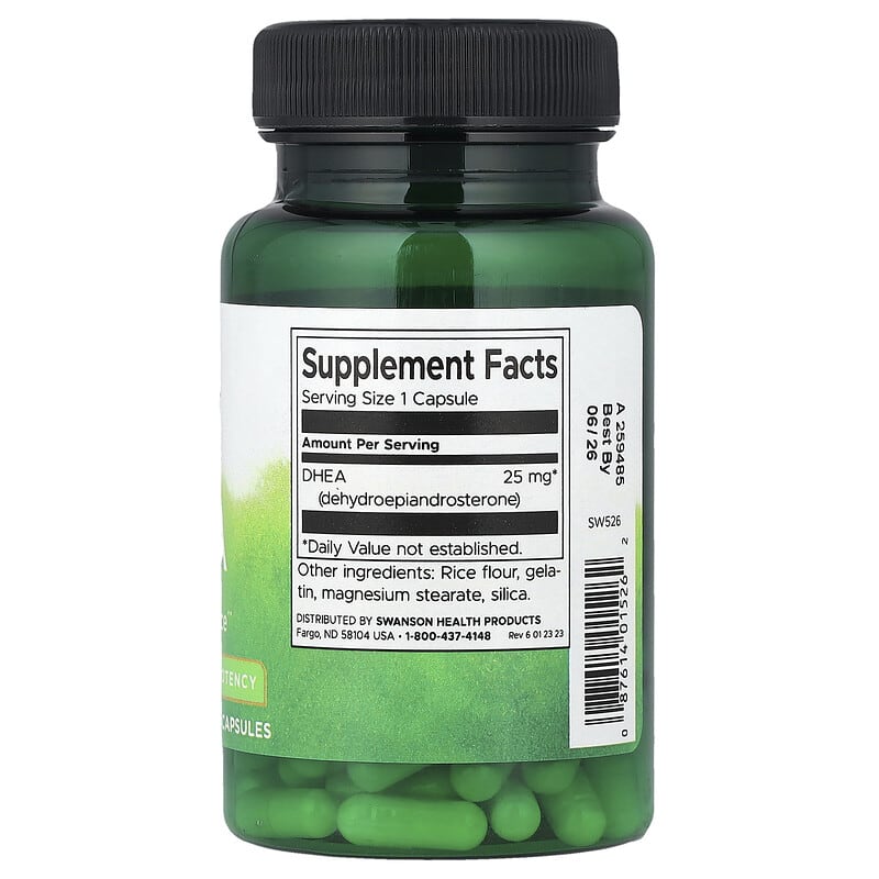 Green supplement bottle with label on a white background