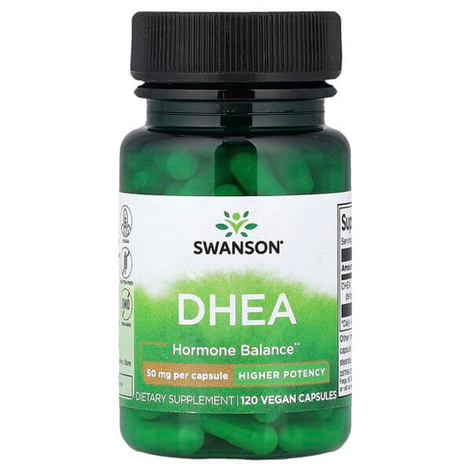 Swanson DHEA supplement bottle on a white background