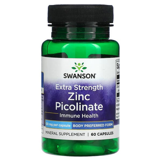 Swanson Extra Strength Zinc Picolinate supplement bottle on a white background