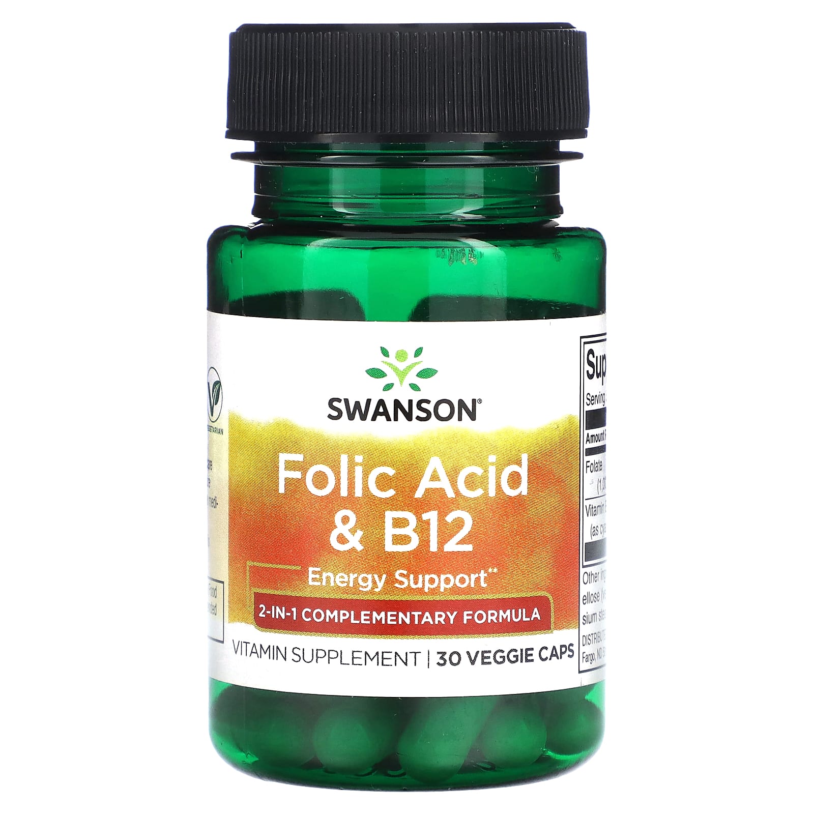 Swanson Folic Acid & B12 supplement bottle on a white background