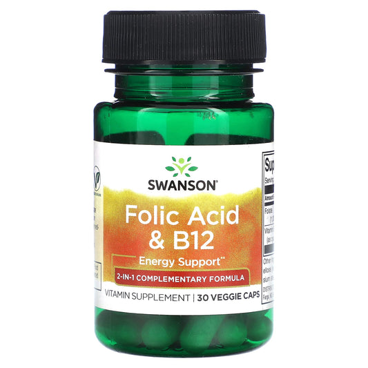 Swanson Folic Acid & B12 supplement bottle on a white background