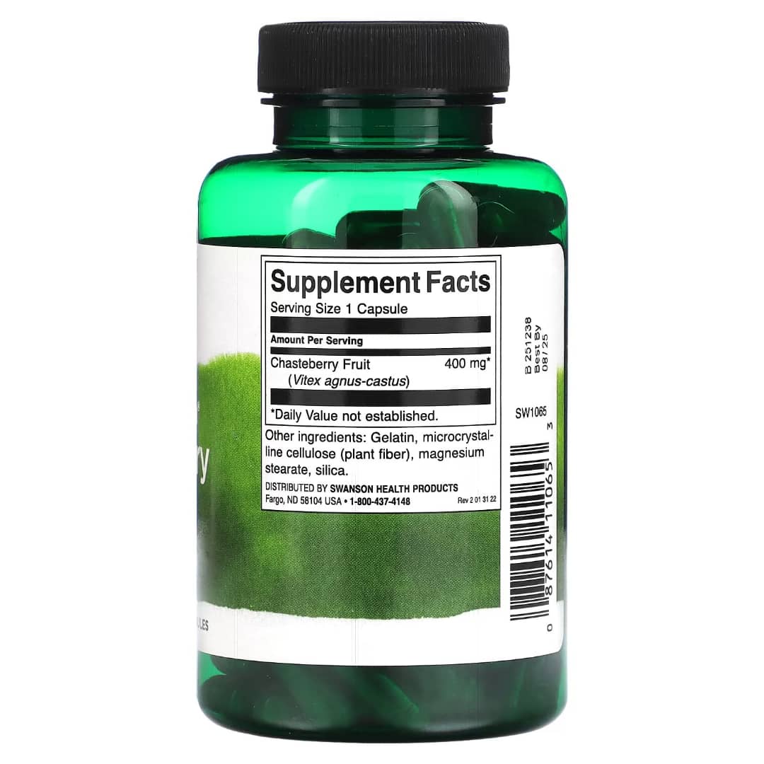 Supplement bottle with green capsule contents and label on a white background