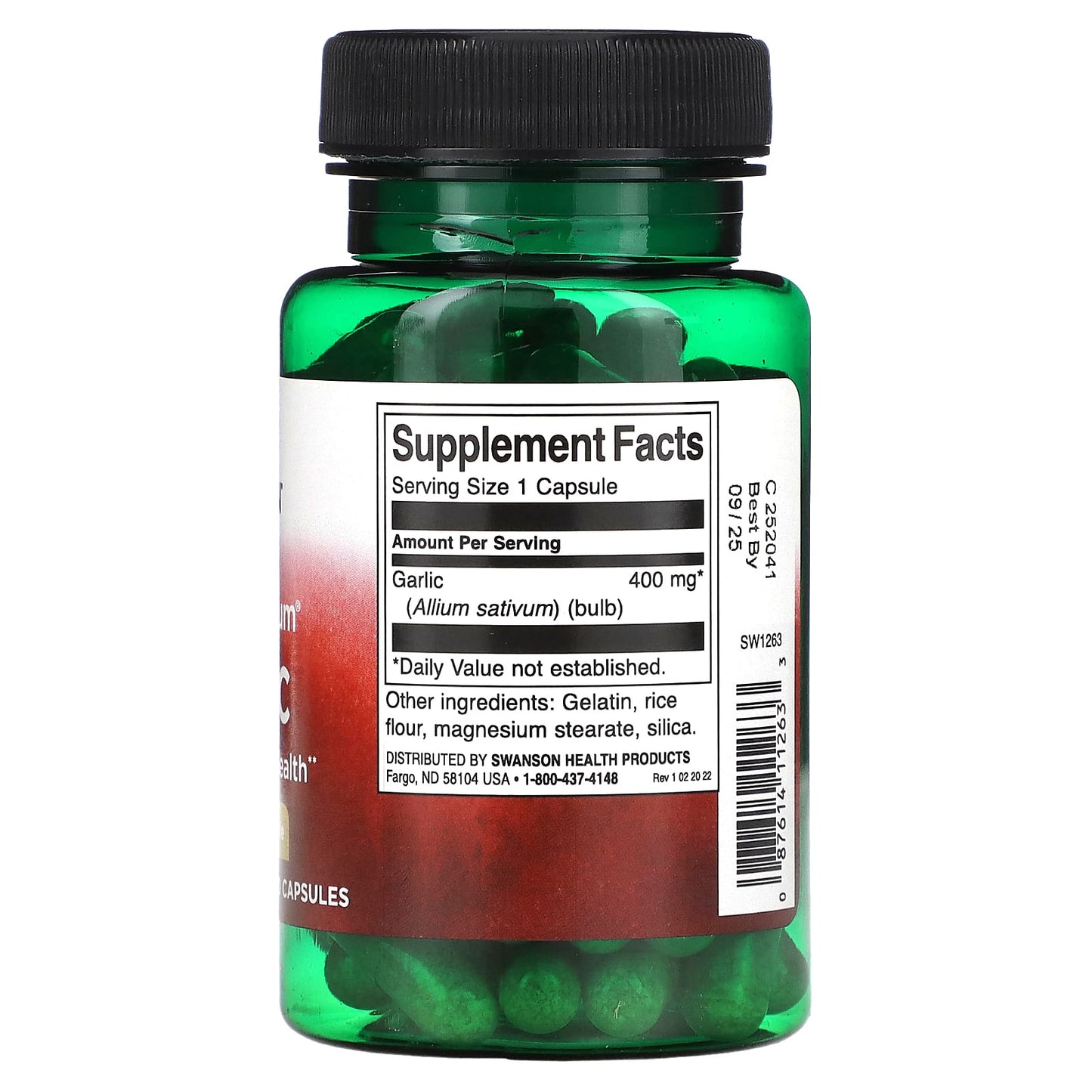 Green supplement bottle with label on a white background