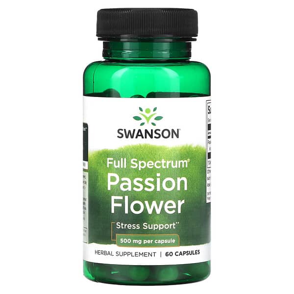 Swanson Full Spectrum Passion Flower supplement bottle on a white background