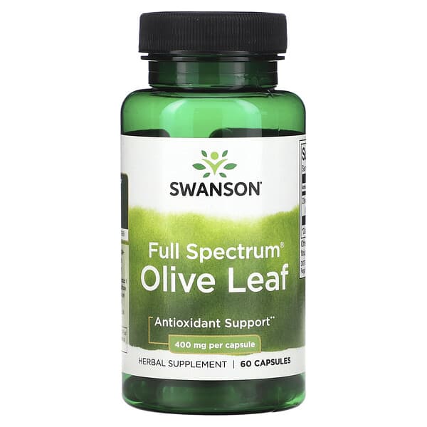 Swanson Full Spectrum Olive Leaf supplement bottle on a white background