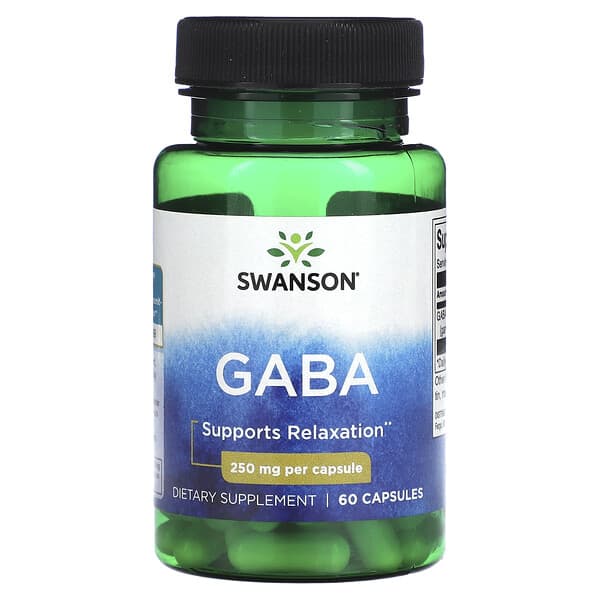 Swanson GABA dietary supplement bottle on a white background