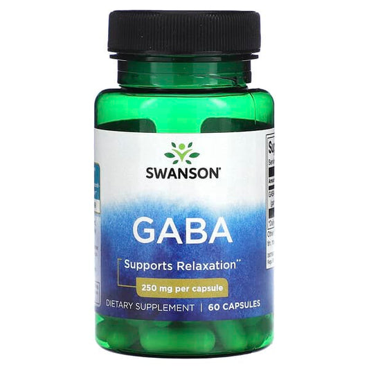 Swanson GABA dietary supplement bottle on a white background