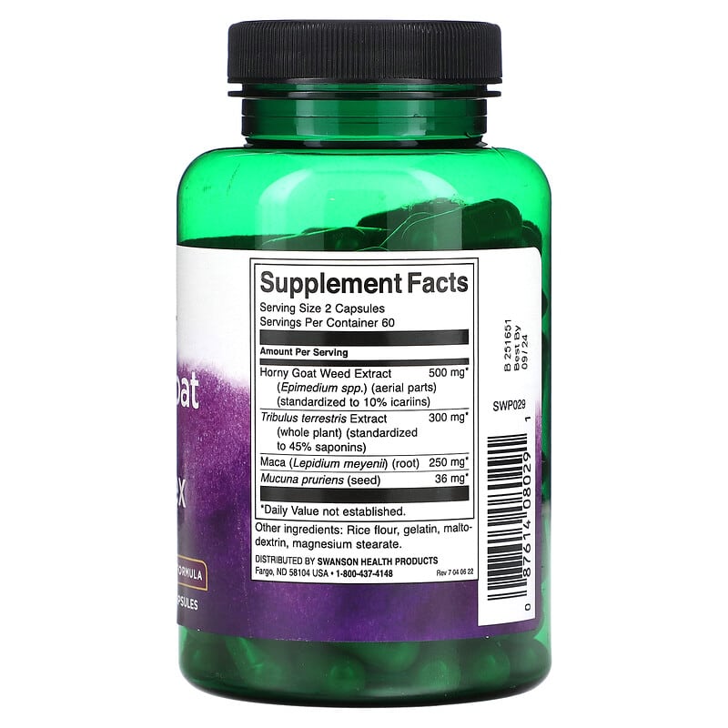 Swanson Horny goat weed complex supplement bottle on a white background