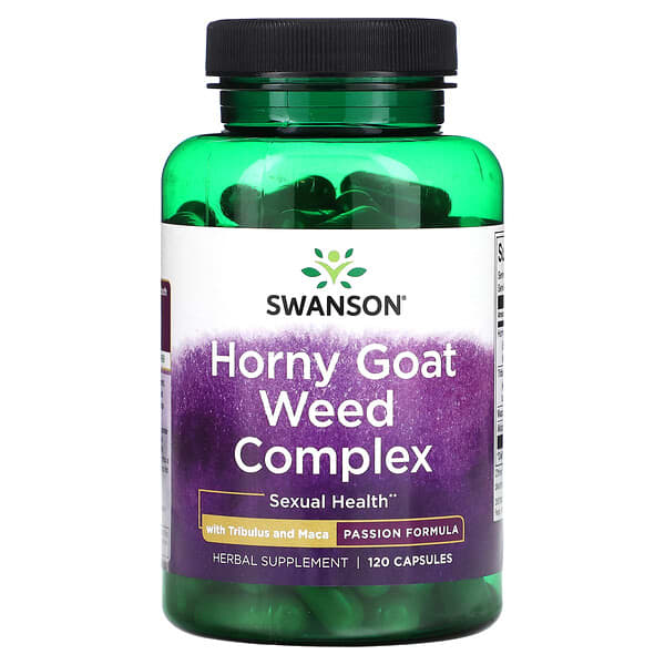 Swanson Horny goat weed complex supplement bottle on a white background