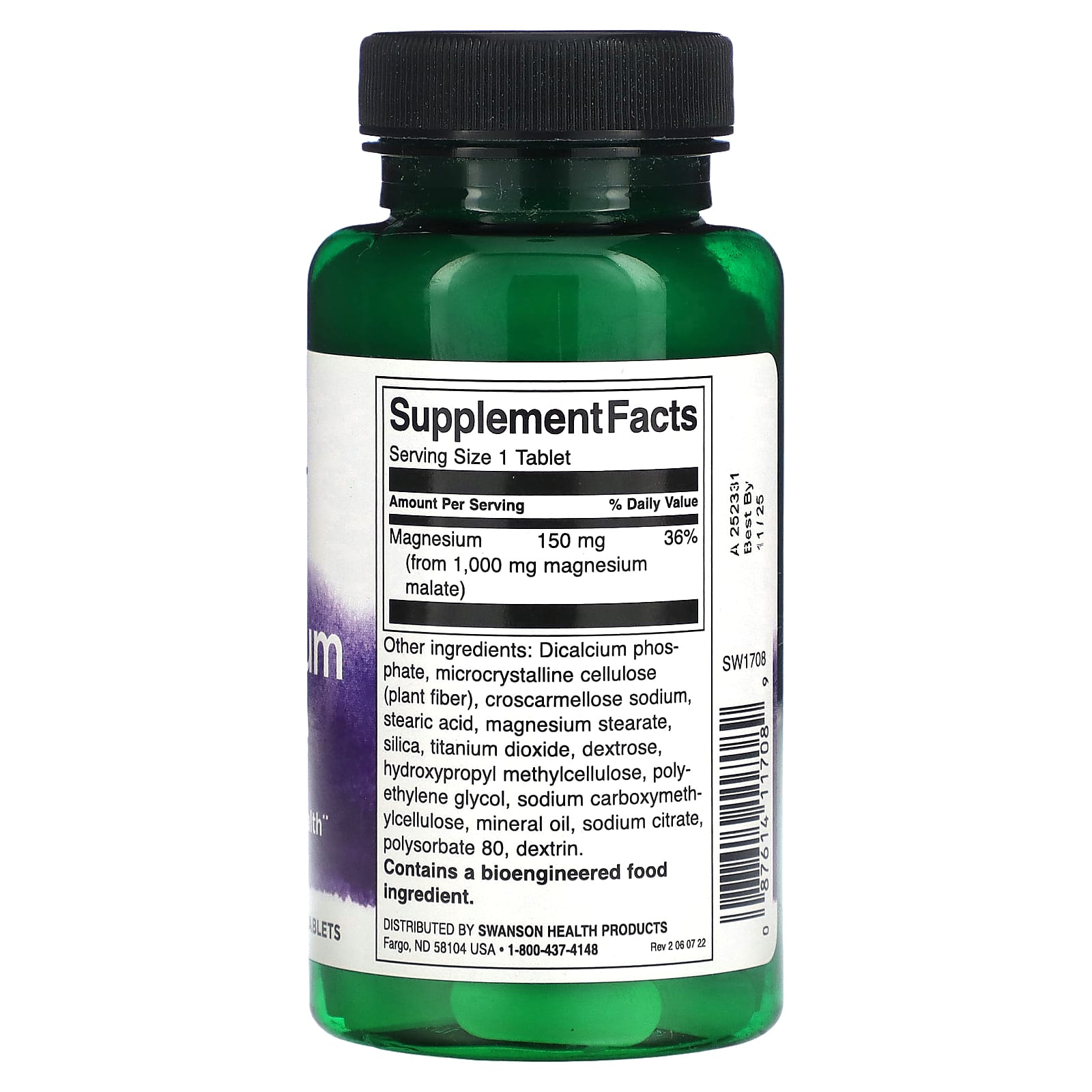 Green supplement bottle with label on a white background