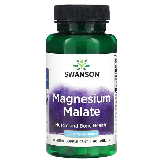 Swanson brand magnesium malate supplement bottle on a white background