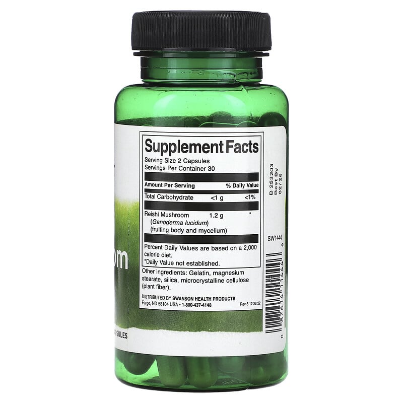 Swanson Reishi Mushroom supplement bottle on a white background