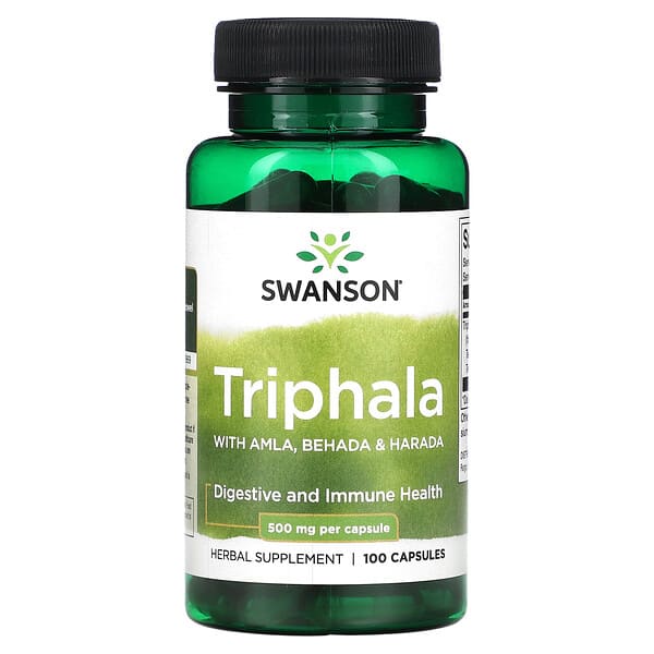 Swanson Triphala supplement bottle on a white background