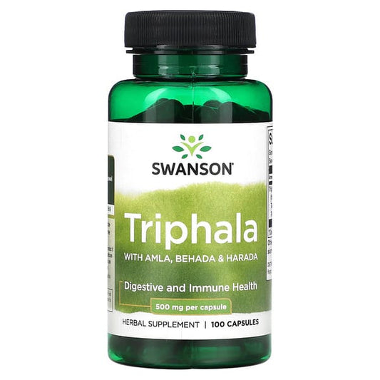 Swanson Triphala supplement bottle on a white background
