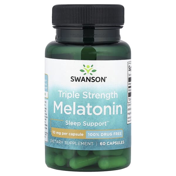 Swanson Triple Strength Melatonin supplement bottle on a white background