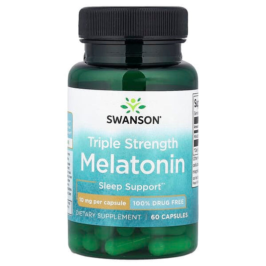 Swanson Triple Strength Melatonin supplement bottle on a white background