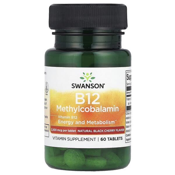 Swanson B12 Methylcobalamin supplement bottle on a white background